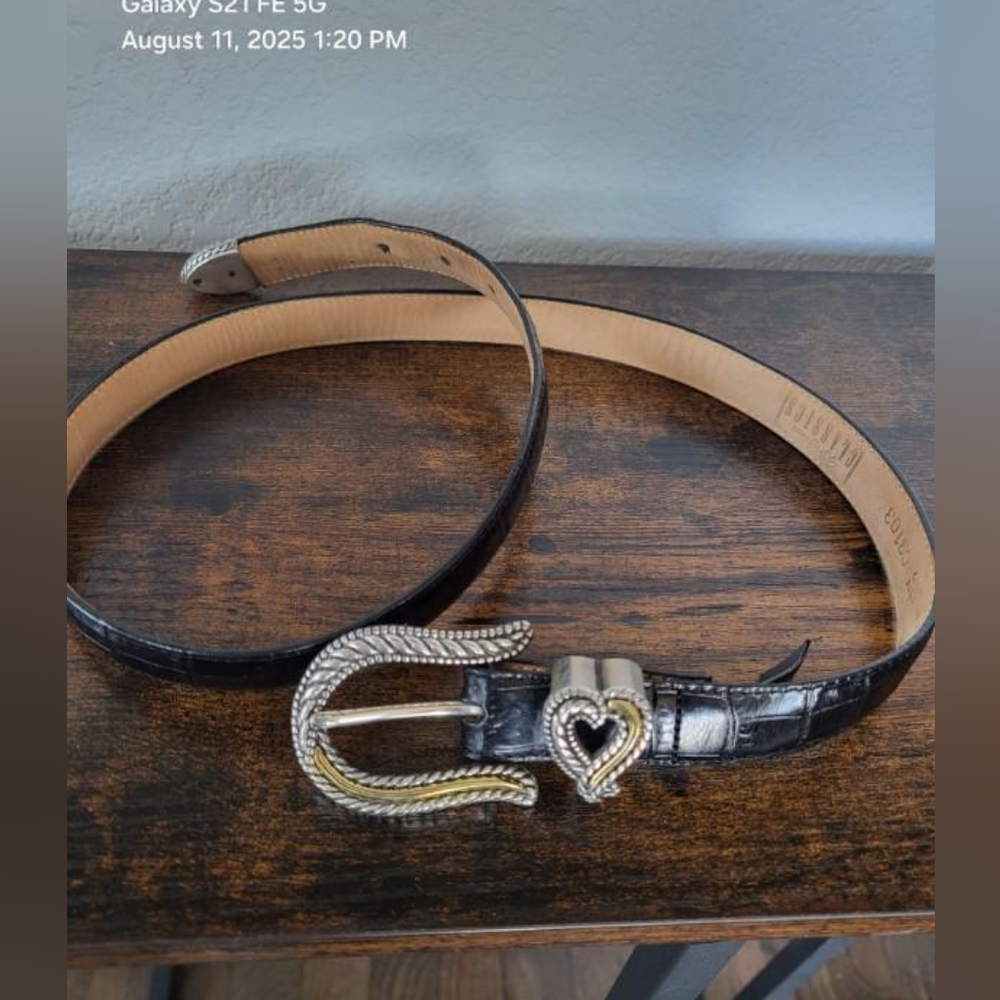 Brighton Black Leather Belt with Silver-Tone Buckle